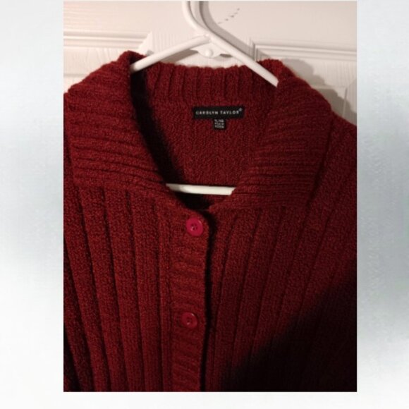 Carolyn Taylor long red sweater jacket, XL with tie - Picture 3 of 3